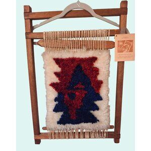 Handwoven Colombian Wall Hanging On Wooden Loom Frame Acrylic Yarn 24"L X 16"W